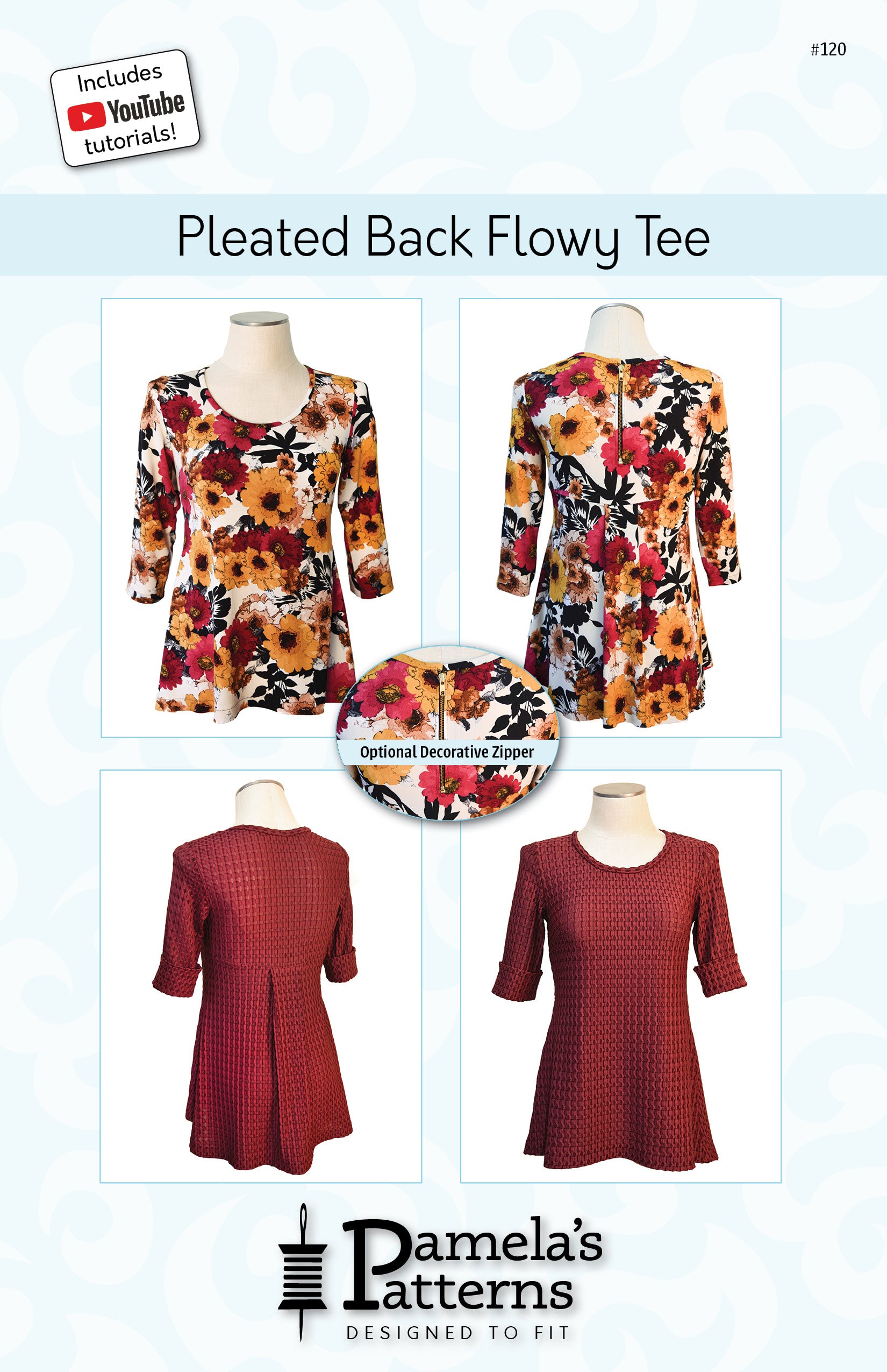 120 Pleated Back Flowy Tee | Pamela's Patterns